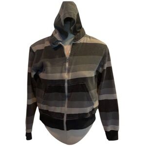 Zero Point hoodie sweatshirt jacket Boys size S gray striped zipper cotton hood